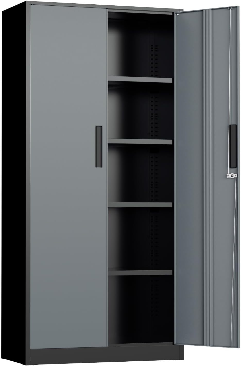 INTERGREAT Storage Cabinet with Doors and Shelves, Metal Garage Storage Cabinets with Lock, Black Lockable Steel Supply Cabinet for Home Office, Warehouse (Black Grey)