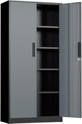 INTERGREAT Storage Cabinet with Doors and Shelves, Metal Garage Storage Cabinets with Lock, Black Lockable Steel Supply Cabinet for Home Office, Warehouse (Black Grey)