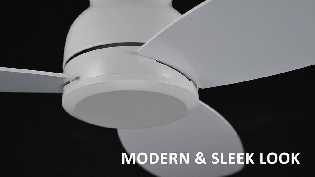 CEME 48 Inch Flush Mount Ceiling Fan without Lights, White Ceiling Fan with Remote Low Profile, 10-Speed Reversible DC Motor, 3 Dual Finish Blades, Indoor for Bedroom