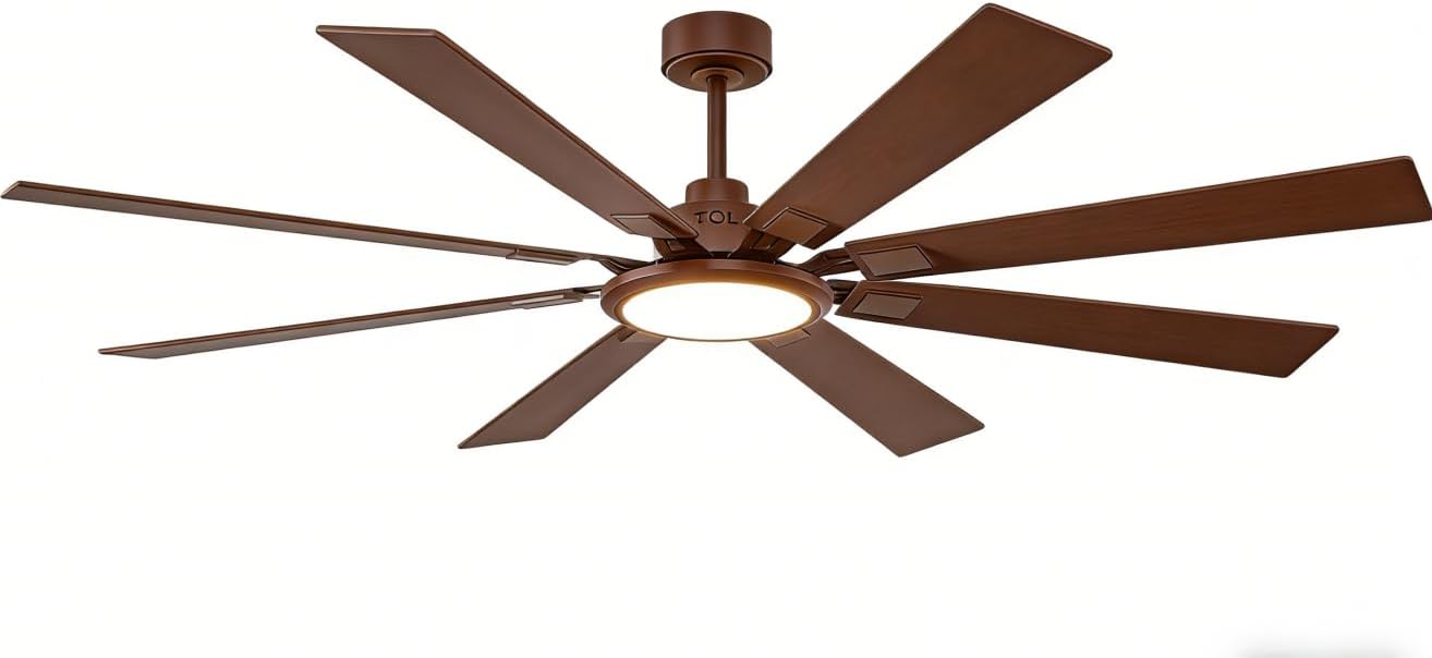 TCL Ceiling Fans with Lights and Remote: 8 Blades, Quiet Reversible DC Motor, Dimmable Super Bright LED, Noiseless Large Modern Fan for Room, Outdoor, Commercial and Industrial Use (Brown, 62 Inch)