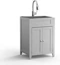 VINGLI 24-Inch Laundry Sink with Cabinet and Pull-Out Sprayer Faucet, Stainless Steel Utility Sink with Cabinet, Grey Cabinet with Sink for Laundry & Utility Room, Kitchen, Bathroom, Basement
