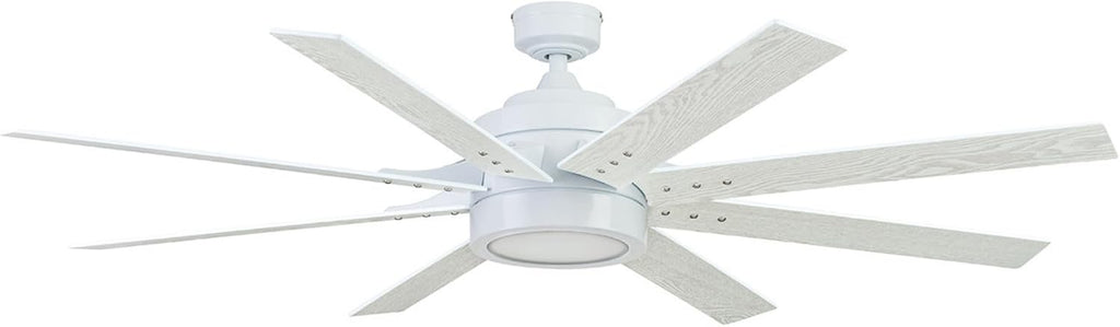 Honeywell Ceiling Fans Xerxes Modern 62 Inch Ceiling Fan with Light, Remote Control Fan, LED Indoor Fan with 8 Blades, White and Gray Wash Blade Finish Options, White (51628-01)