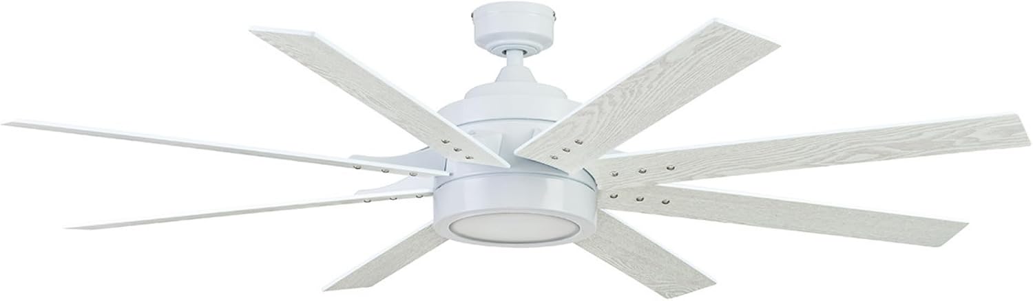 Honeywell Ceiling Fans Xerxes Modern 62 Inch Ceiling Fan with Light, Remote Control Fan, LED Indoor Fan with 8 Blades, White and Gray Wash Blade Finish Options, White (51628-01)