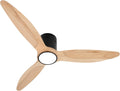 Wood Flush Mount Ceiling Fan with Light,52 inch Low Profile Modern Ceiling Fans for Outdoor/Patios/Bedroom/Office,3 color light,6 Speed,DC Motor,Wood and Modern Matte Black