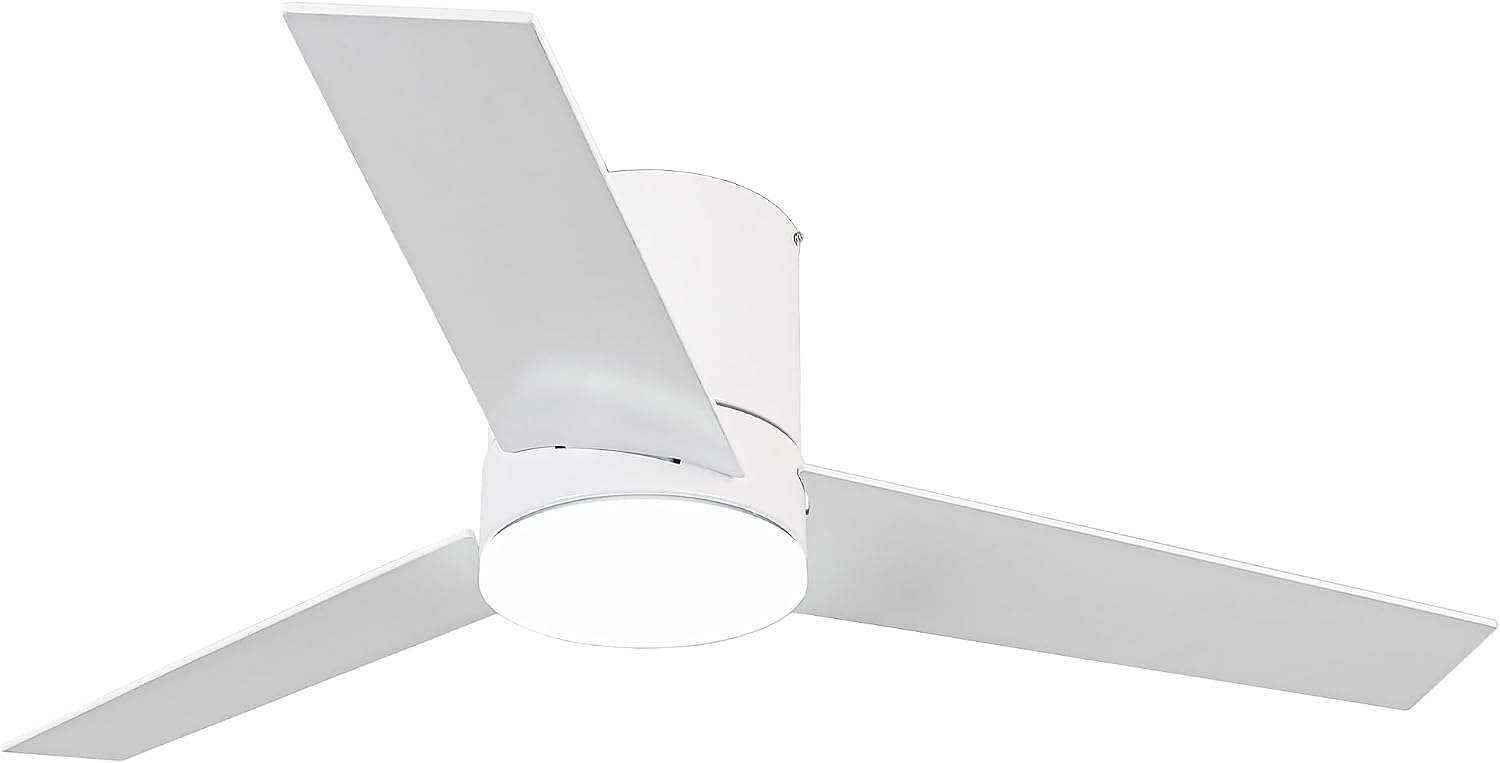 Low Profile Ceiling Fans with Lights and Remote, 48 Inch Bedroom Ceiling Fans Flush Mount, Indoor/Outdoor Fans for Patios, Reversible 3 Blades, Noiseless, Color Temp Adjusted, DOE ETL Tested (White)