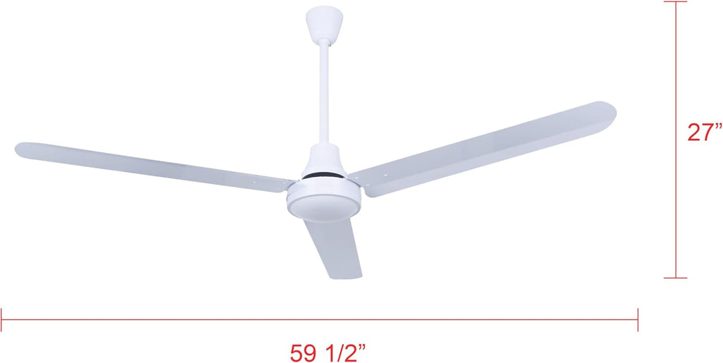 60' White Weatherproof Industrial Ceiling Fan – High-Performance DC Motor – Wall Control – Ideal for Outdoor Patios, Warehouses & Gyms