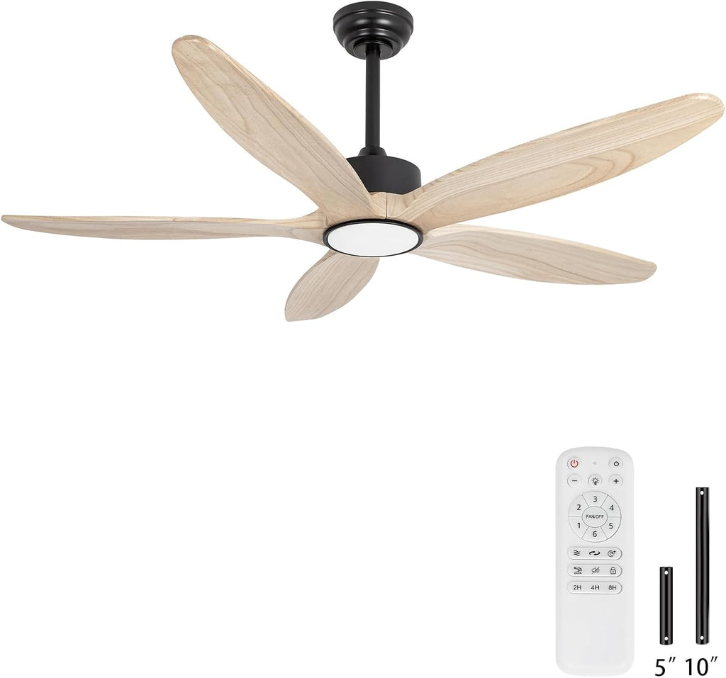 Ceiling Fan with Light and Remote,Quiet Reversible DC Motor,6 Wind Speed,LED Dimmable and Memory,for Bedroom Living Room,52 inch,Natural 5 Wood Blades