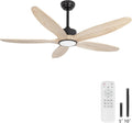 Ceiling Fan with Light and Remote,Quiet Reversible DC Motor,6 Wind Speed,LED Dimmable and Memory,for Bedroom Living Room,52 inch,Natural 5 Wood Blades