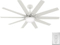 Hunter 60 inch Outdoor or Indoor Ceiling Fan with LED Light - White Ceiling Fan with Wall Control, For Patio, Garage, or Porch, Quiet, Standard Mount, 10 Blades - Overton 50720, Matte White