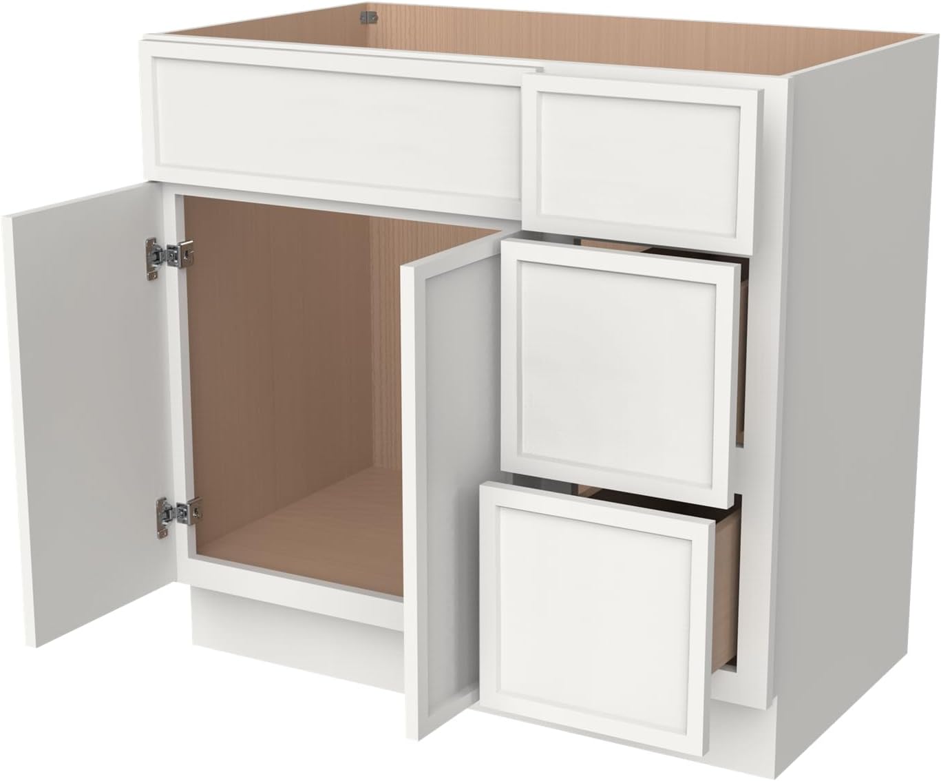Solid Wood RTA 42' Bathroom Vanity Single-Sink Drawer Base Cabinet Sink Storage Cabinet with Soft-Close 2 Doors and 3 Right Drawers (NT-Origami White, 42' W × 21' D × 34-1/2'H)