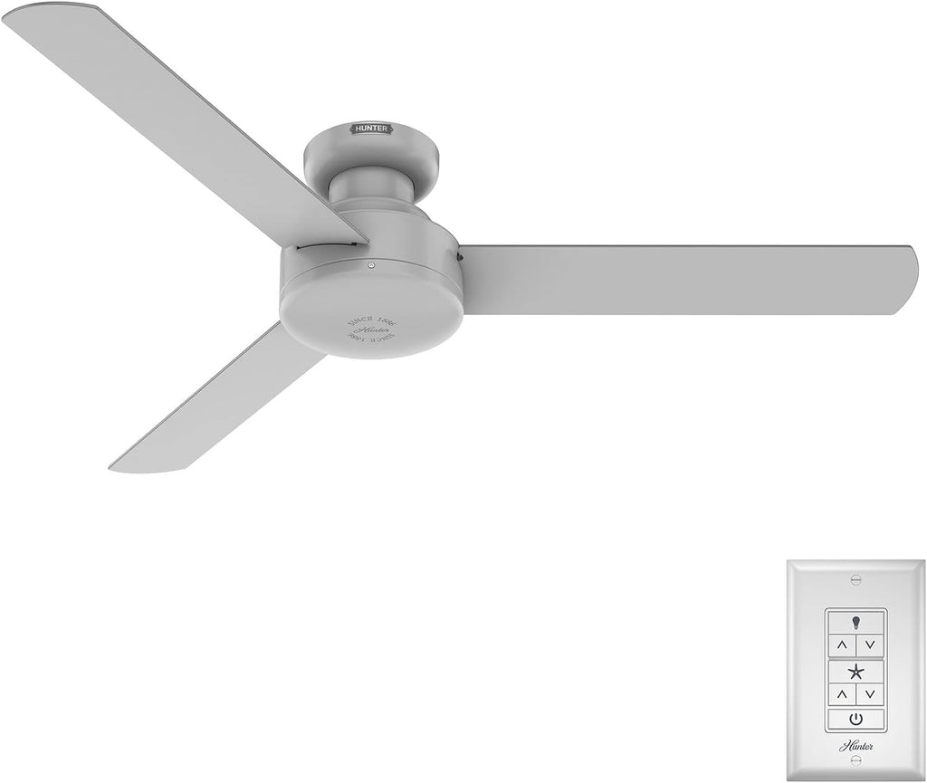 Hunter - Presto Indoor Low Profile Ceiling Fan, Wall Control, 52-inch, Dove Grey, Casual-style, Bedroom Ceiling Fans, 52406, for living rooms, home offices, kitchens