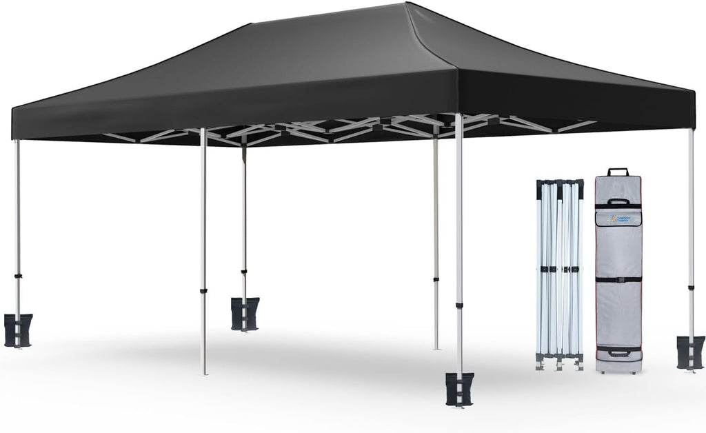 AMERICAN PHOENIX Canopy Tent 10x20 Pop Up Portable Instant Commercial Heavy Duty Outdoor Market Shelter Event Tent (Black w/Roller Bag)