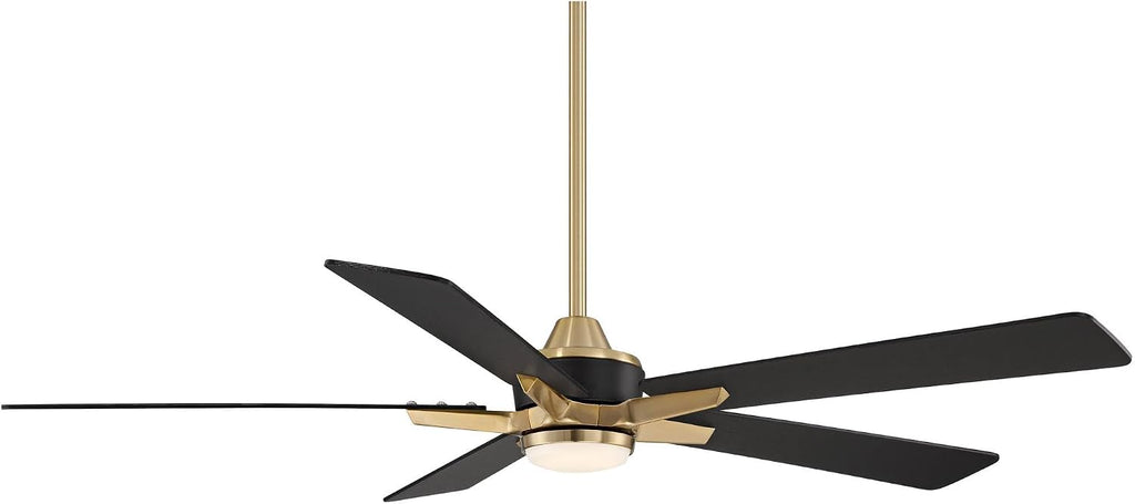 Casa Vieja 52' Vegas Nights Modern Indoor Outdoor Ceiling Fan with Dimmable LED Light Remote Control Soft Brass Black Damp Rated for Patio Exterior House Home Porch Gazebo Garage Barn - 12' Downrod