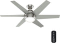 Hunter 52 inch Indoor Ceiling Fan with LED Light and Remote Control - Modern Ceiling Fan, Standard Mount, 6 Blades, For Bedroom, Living Room, or Kitchen, Quiet - Sotto 50976, Brushed Nickel