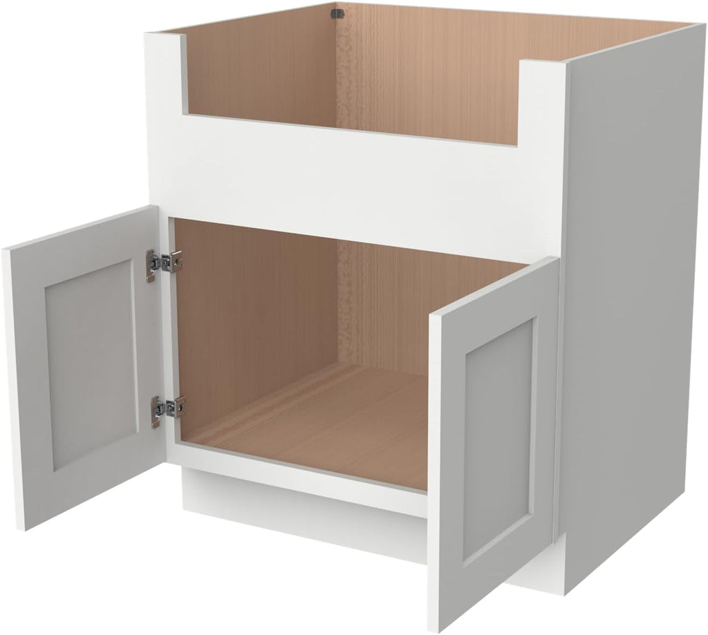 33 Inch RTA Kitchen Sink Base Cabinet - Solid Wood Shaker Style Farmhouse Cabinet with Soft Close Doors, Fits 24-30 Inch Undermount Sinks, Ready to Assemble (Origami White)
