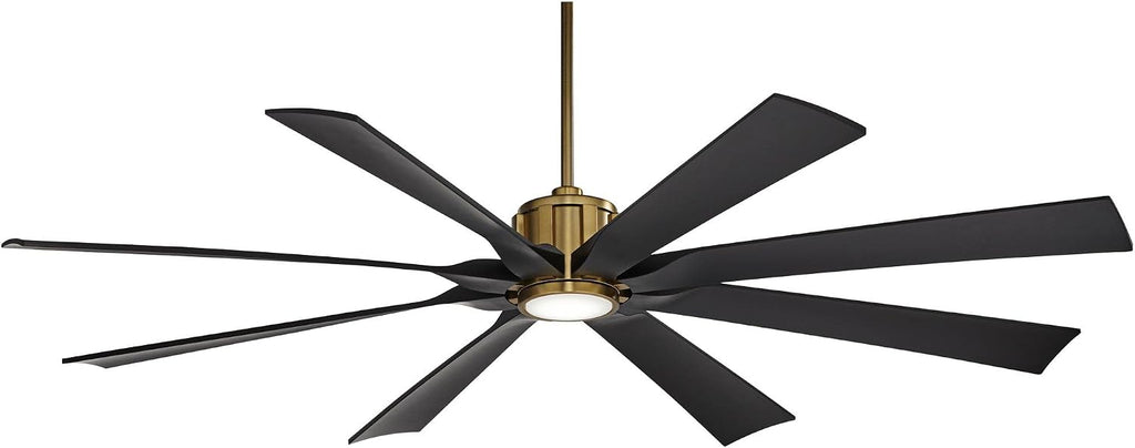Possini Euro Design 70' Defender Modern Outdoor Ceiling Fan with LED Light Remote Control Soft Brass Matte Black Damp Rated for Patio Exterior House Home Porch Gazebo Garage Barn