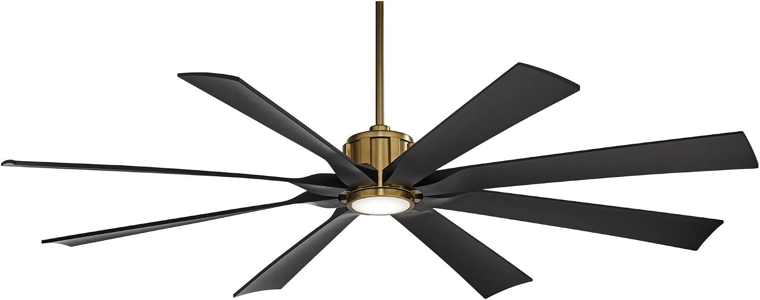 Possini Euro Design 70' Defender Modern Outdoor Ceiling Fan with LED Light Remote Control Soft Brass Matte Black Damp Rated for Patio Exterior House Home Porch Gazebo Garage Barn