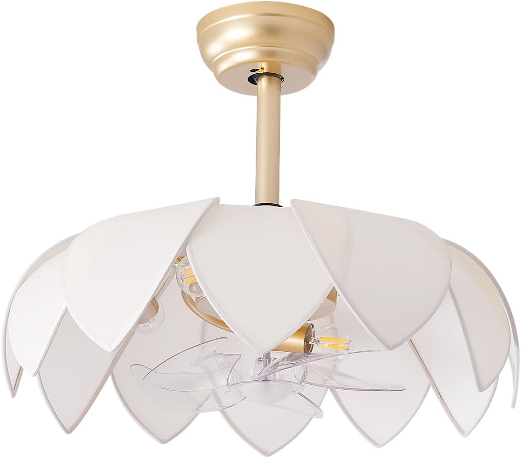 ainqiant 20' Gold Fandelier Ceiling Fans with Lights,Flower Chandelier Ceiling Fan with Light and Remote Control, Boho Fandelier with 6 Speeds for Bedroom, Nursery, Living Room