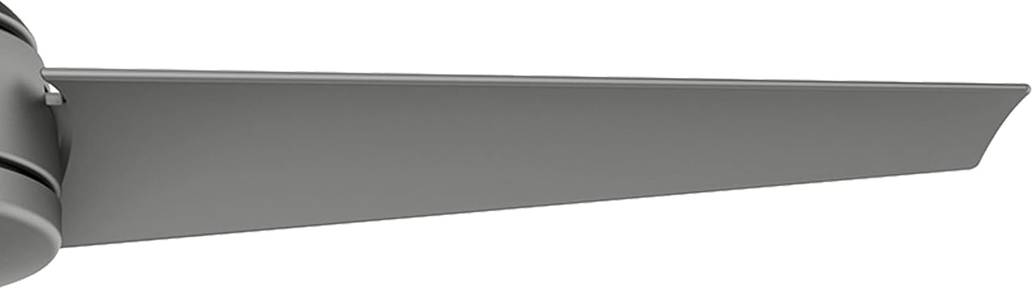 Hunter 52 inch Outdoor or Indoor Ceiling Fan No Light - Ceiling Fan without Light, For Patio, Porch, Garage, or Living Room, Standard Mount, 3 Blades, Wall Control - Trimaran 59608, Matte Silver