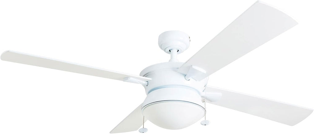 Prominence Home Auletta, 52 Inch Contemporary Indoor Outdoor Ceiling Fan with Light, Pull Chain, Dual Mounting Options, Dual Finish Blades, Reversible Motor - 50344-01 (White)