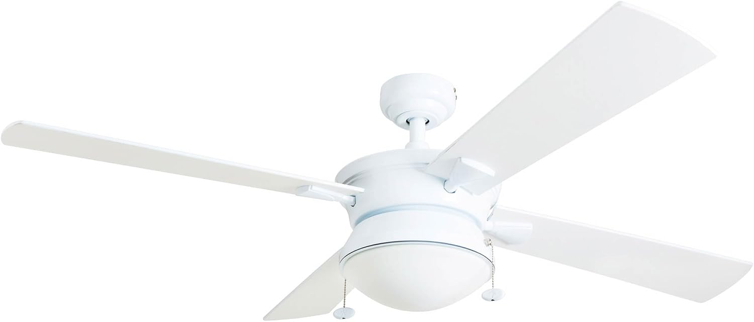 Prominence Home Auletta, 52 Inch Contemporary Indoor Outdoor Ceiling Fan with Light, Pull Chain, Dual Mounting Options, Dual Finish Blades, Reversible Motor - 50344-01 (White)