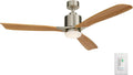 Kichler Ridley II 52 in Ceiling Fan with Light, 3-Blade LED Indoor Fan with Etched Cased Opal Glass in Brushed Stainless Steel, Medium Oak Blades for Living Room, 300027BSS