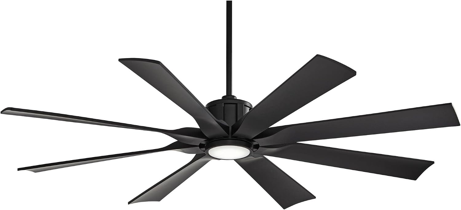 Possini Euro Design 60' Defender Modern Large Indoor Outdoor Ceiling Fan with LED Light Remote Control Matte Black Damp Rated for Patio Exterior House Home Porch Gazebo Garage Barn