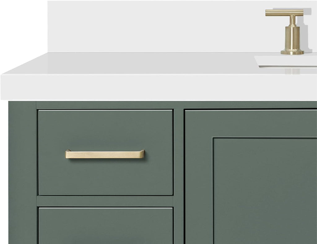 ARIEL Cambridge 48-inch Bathroom Vanity with Sink,Solid Wood, 1.5-inch Pure White Quartz Countertop, Single Rectangular Porcelain Sink, 2 Soft Closing Doors, 9 Dovetail Drawers, Vintage Green