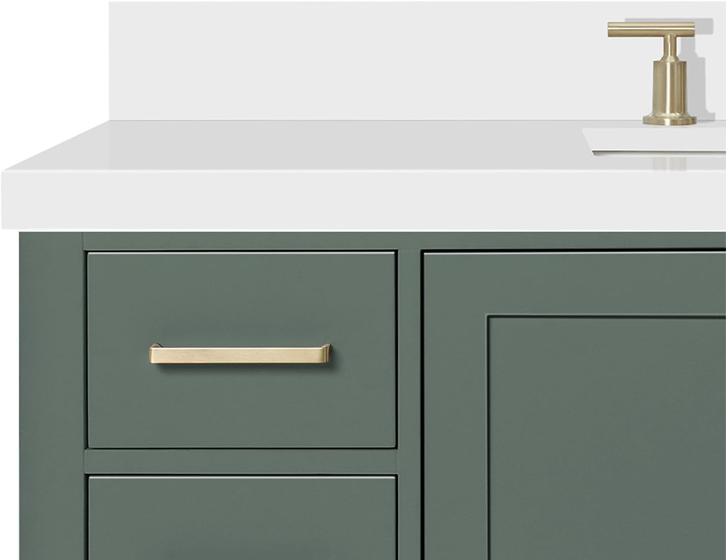 ARIEL Cambridge 48-inch Bathroom Vanity with Sink,Solid Wood, 1.5-inch Pure White Quartz Countertop, Single Rectangular Porcelain Sink, 2 Soft Closing Doors, 9 Dovetail Drawers, Vintage Green