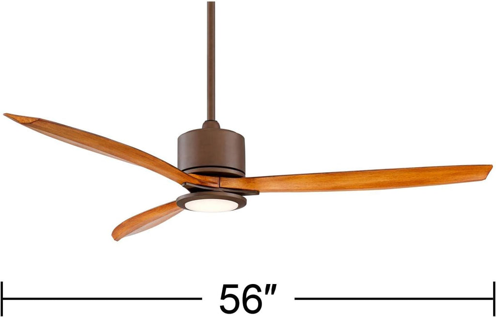Casa Vieja 56' Rally Industrial Rustic 3 Blade Indoor Outdoor Ceiling Fan with LED Light Remote Control Oil Rubbed Bronze Koa Damp Rated for Patio Exterior House Home Porch Gazebo Garage