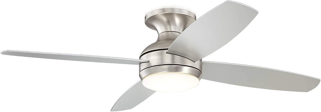 Casa Vieja 52' Elite Modern Industrial Hugger Low Profile Indoor Ceiling Fan with LED Light Remote Control Brushed Nickel Silver Blades House Bedroom Family Living Room Home Kitchen Dining