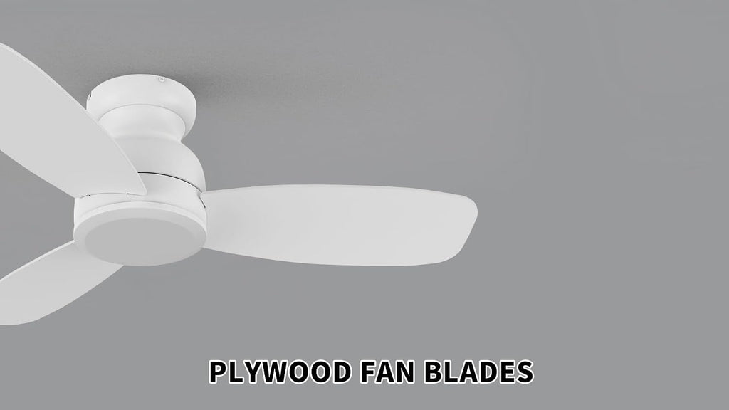 CEME 44 Inch Flush Mount Ceiling Fan without Lights, White Ceiling Fan with Remote Low Profile, 10-Speed Reversible DC Motor, 3 Dual Finish Blades, Indoor for Bedroom