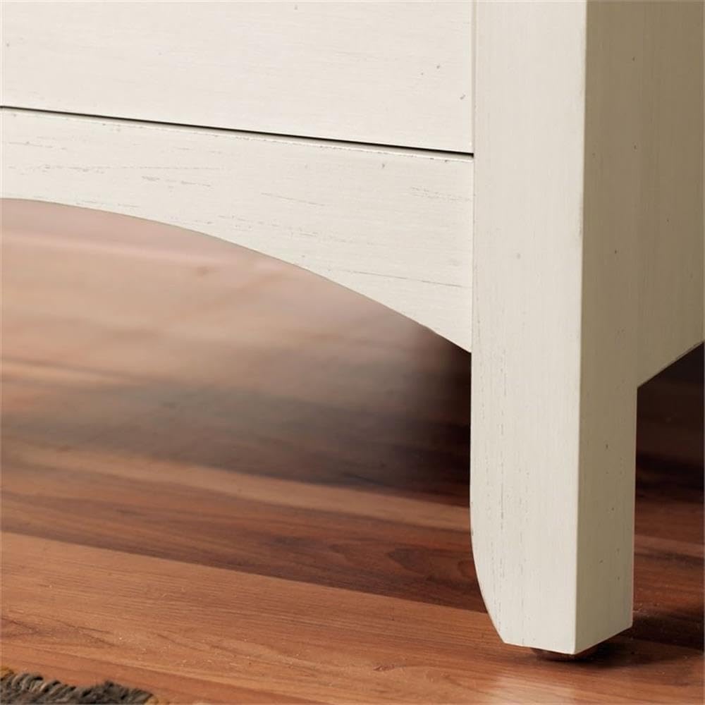 Pemberly Row Farmhouse Engineered Wood Storage Cabinet, Antique White Finish, 2 Doors, Adjustable Shelves, Tumbled Pewter Hardware, 46 in W x 13 in D x 30 in H, Living Room or Home Office Storage
