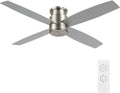 WINGBO 44' Flush Mount DC Ceiling Fan without Lights, 4 Reversible Plywood Blades, Quiet 6-Speed DC Motor, Hugger Low Profile Ceiling Fan No Lights for Bedroom, Brushed Nickel Finish