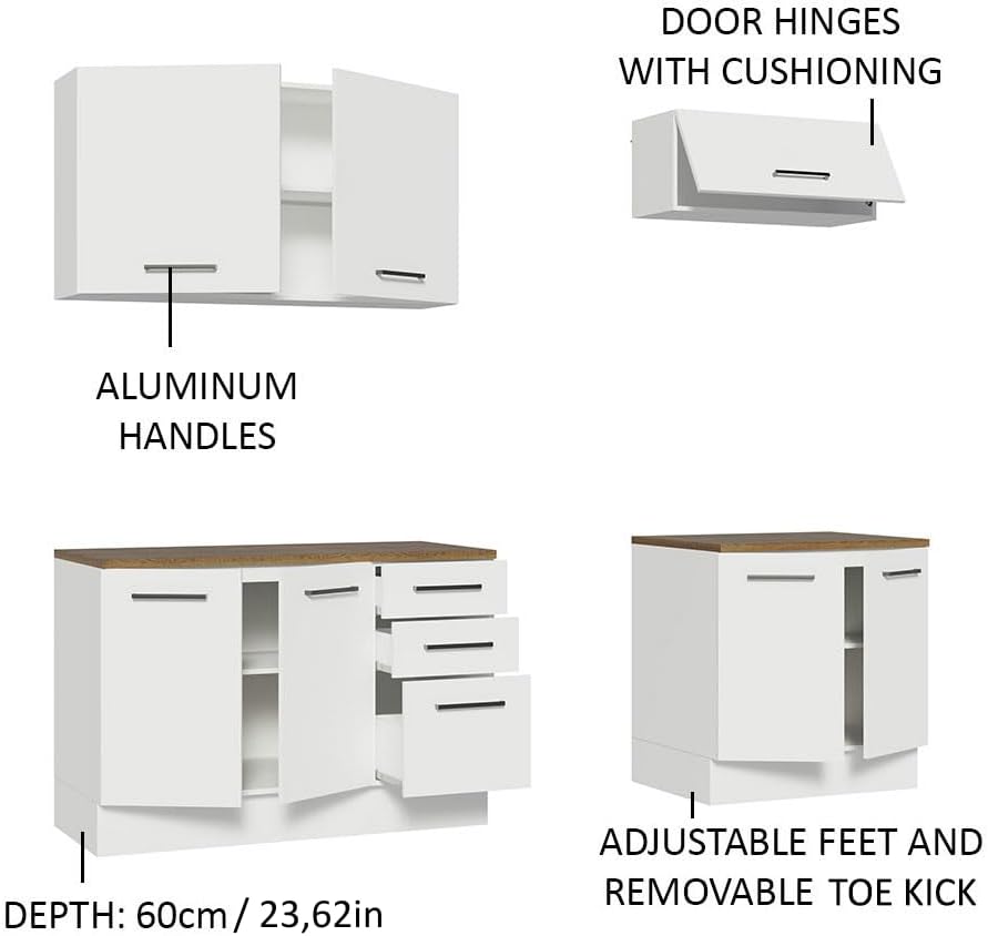 Madesa 4-Piece Garage and Utility Room Storage Cabinet Set 78 Inch with 33 Inch Base Cabinet and 31 Inch Slim Wall Cabinet Modular Storage Organization Unit - White