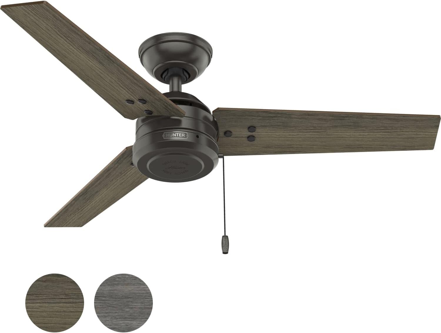 Hunter Fan 44 inch Contemporary Fresh White Outdoor Ceiling Fan with Pull Chain for Patio, Living Room, Bedroom, Office, Kitchen (Renewed) (Noble Bronze)
