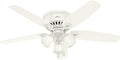 Hunter 52 inch Indoor Ceiling Fan with LED Lights - White Ceiling Fan with Pull Chain, For Bedroom, Living Room, or Kitchen, Low Profile Flush Mount, No Remote, 5 Blades - Builder 53326, Snow White