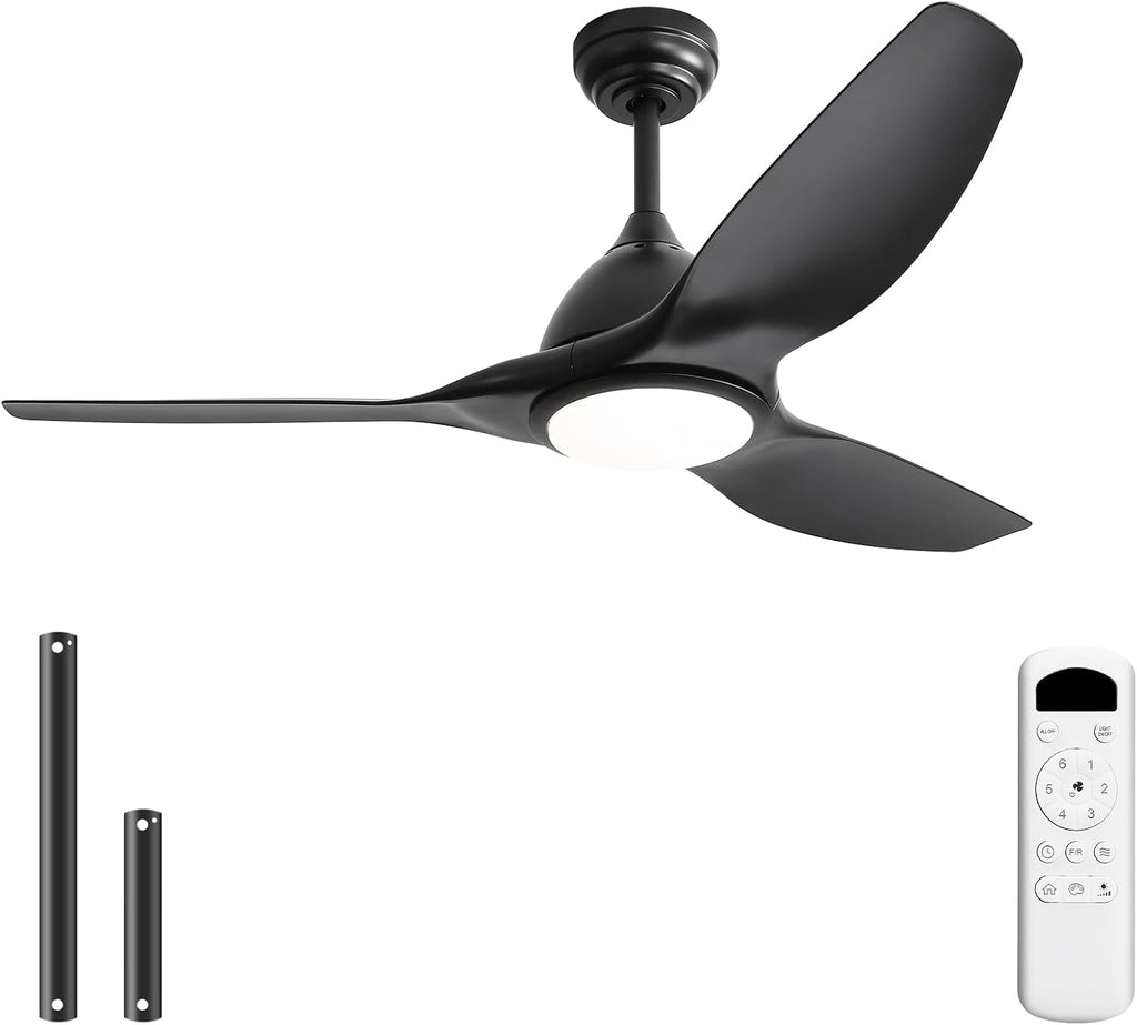 Sofucor 52 Inch Outdoor Ceiling Fans with Lights, Modern Ceiling Fan with 3 Plastic Blade, Quiet, Dimmable, High 7000CFM 6-Speed 3-Timer Reversible DC Motor, for Bedroom Living Room, ETL, Black