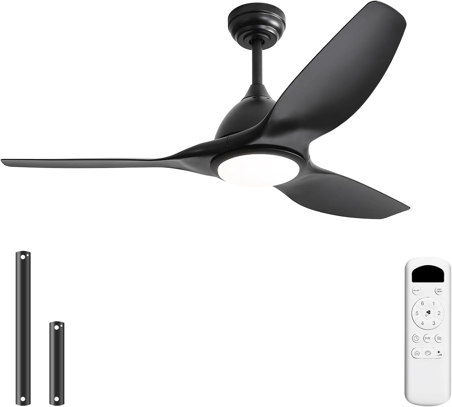 Sofucor 52 Inch Outdoor Ceiling Fans with Lights, Modern Ceiling Fan with 3 Plastic Blade, Quiet, Dimmable, High 7000CFM 6-Speed 3-Timer Reversible DC Motor, for Bedroom Living Room, ETL, Black