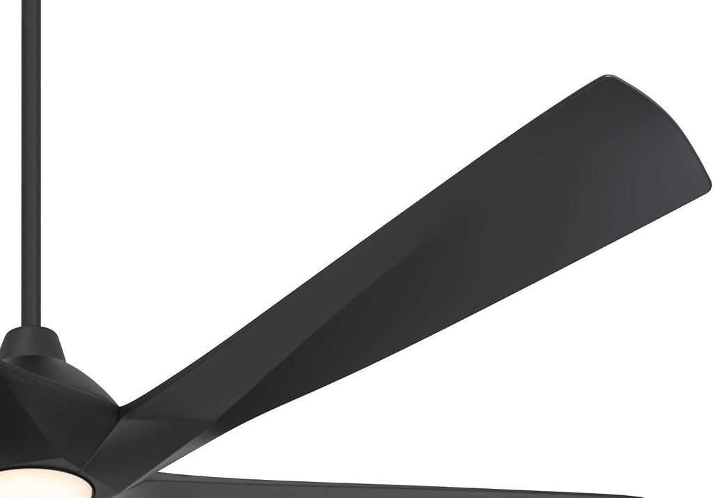Possini Euro Design 60' Eloquent Modern Indoor Outdoor Ceiling Fan 5 Blade LED Light Remote Control Matte Black Finish Blades Bedroom Patio Living Room Kitchen Porch Damp Rated Decorative DC Motor