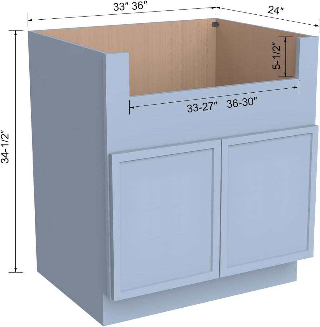 33 Inch RTA Kitchen Sink Base Cabinet - Solid Wood Shaker Style Farmhouse Cabinet with Soft Close Doors, Fits 24-30 Inch Undermount Sinks, Ready to Assemble (Lakeside Blue (Slim))