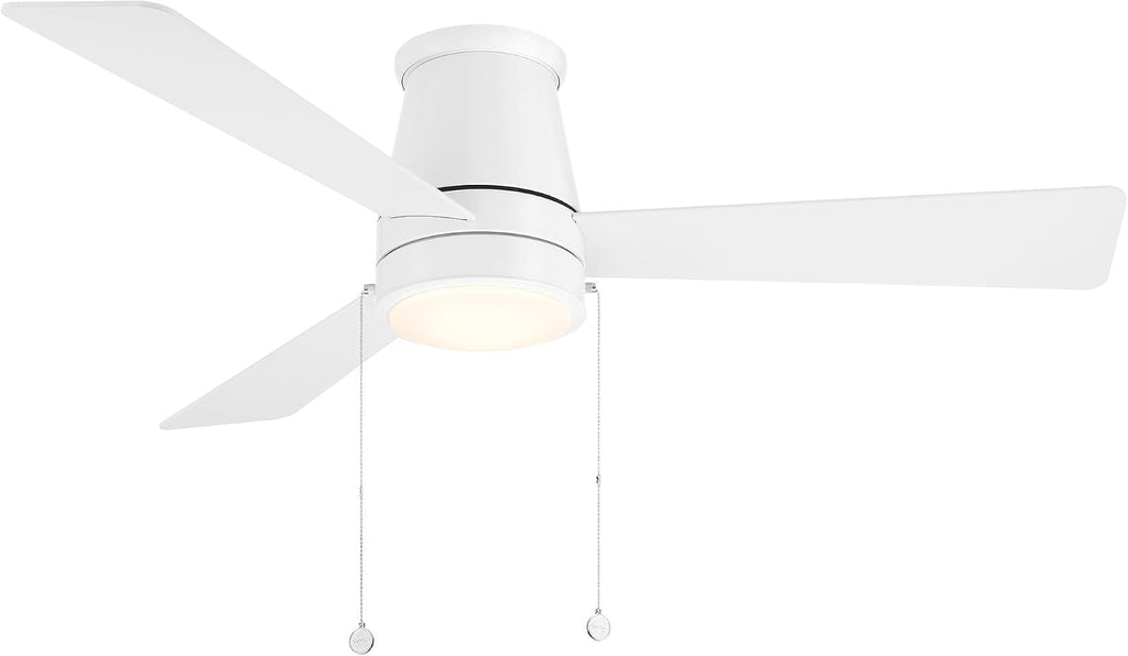 WAC Lighting Hug Indoor or Outdoor 3-Blade 52in Pull Chain Flush Mount Ceiling Fan in Matte White with Adjustable CCT 2700-3000-4000-5000K Dimmable LED Light Kit and Memory Function