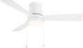 WAC Lighting Hug Indoor or Outdoor 3-Blade 52in Pull Chain Flush Mount Ceiling Fan in Matte White with Adjustable CCT 2700-3000-4000-5000K Dimmable LED Light Kit and Memory Function