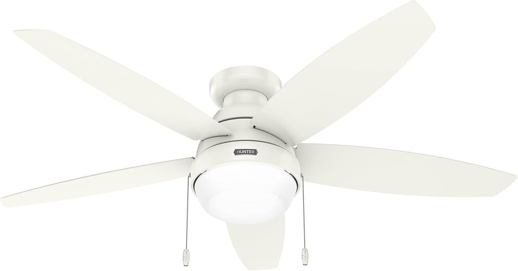 Hunter 52 inch Indoor Ceiling Fan with LED Light - White Ceiling Fan with Pull Chain, for Bedroom, Living Room, or Kitchen, Low Profile Mount, No Remote, 5 Blades - Lilliana 52418, Fresh White