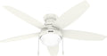 Hunter 52 inch Indoor Ceiling Fan with LED Light - White Ceiling Fan with Pull Chain, for Bedroom, Living Room, or Kitchen, Low Profile Mount, No Remote, 5 Blades - Lilliana 52418, Fresh White