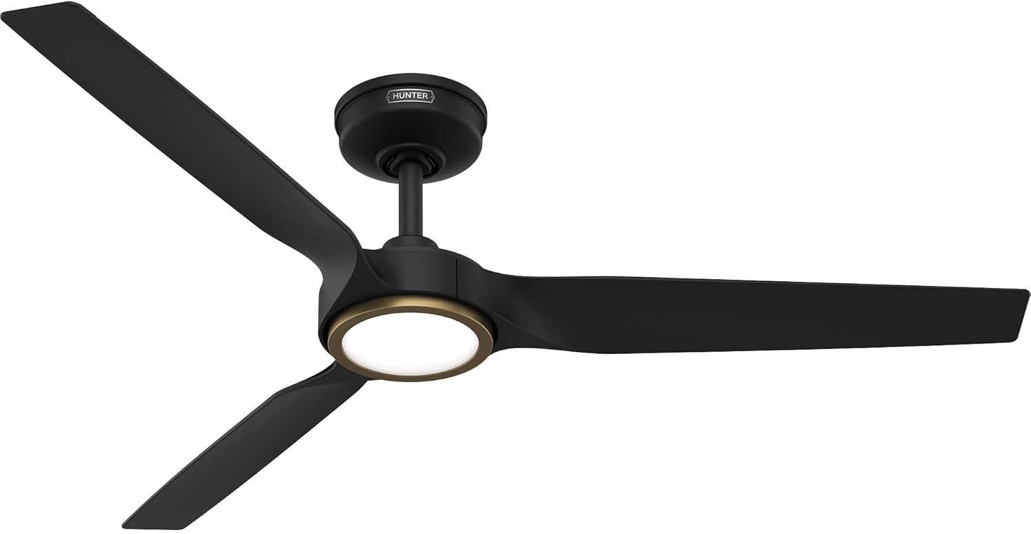 Hunter 52' ZenTech Outdoor Smart Ceiling Fan, LED Light, Remote, Black | ENERGY STAR certified with Apple, Google, Alexa support and covered outdoor use for bedrooms, living rooms, or patios.