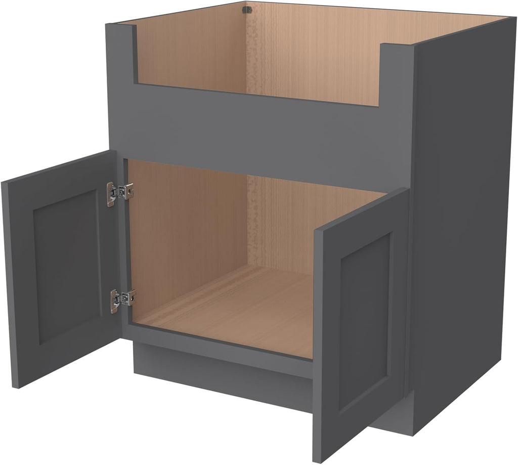 33 Inch RTA Kitchen Sink Base Cabinet - Solid Wood Shaker Style Farmhouse Cabinet with Soft Close Doors, Fits 24-30 Inch Undermount Sinks, Ready to Assemble (Pebble Gray)