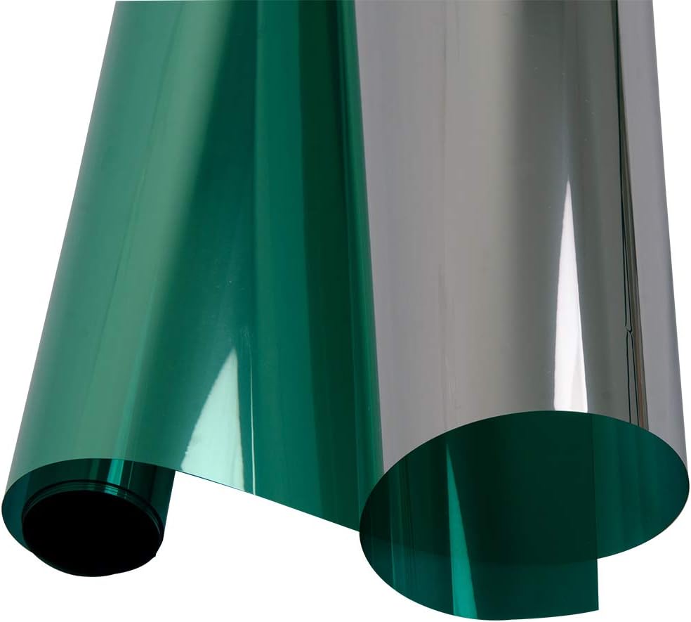 HOHOFILM 60' x33ft Roll One Way Mirror Window Film Green Silver Privacy Protection Residential Glass Tint Self Adhesive for Home Building