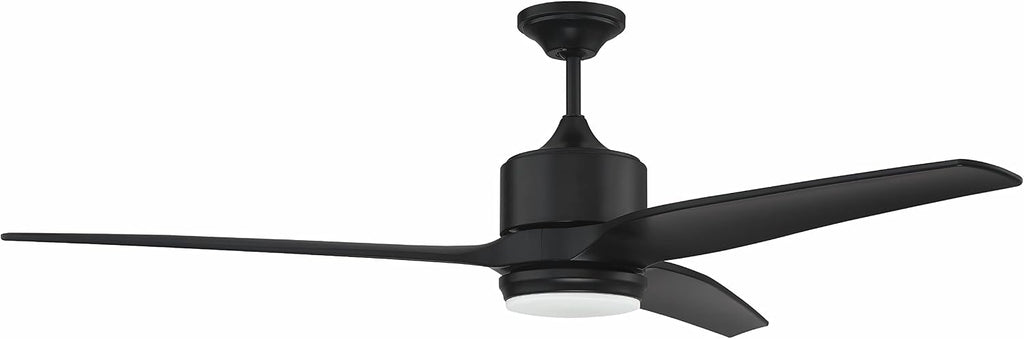 Craftmade 60' Mobi Ceiling Fan, Flat Black Finish, Outdoor Rated, 3 ABS Blades, Remote & Wall Control Included, LED Light Kit with Optional Lens Cover Included
