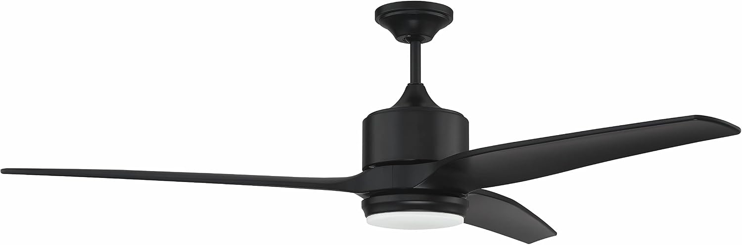 Craftmade 60' Mobi Ceiling Fan, Flat Black Finish, Outdoor Rated, 3 ABS Blades, Remote & Wall Control Included, LED Light Kit with Optional Lens Cover Included
